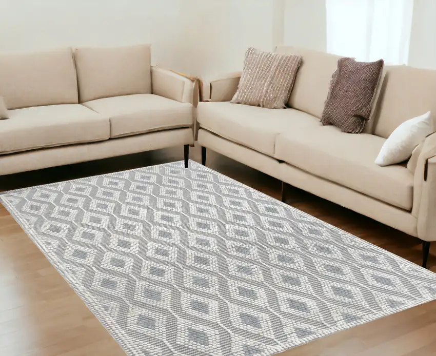 Gray Geometric Dhurrie Area Rug Photo 1