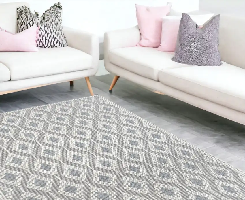 Gray Geometric Dhurrie Area Rug Photo 1