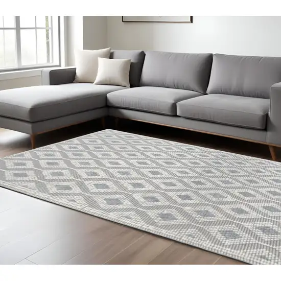 Gray and Ivory Geometric Handmade Area Rug Photo 2