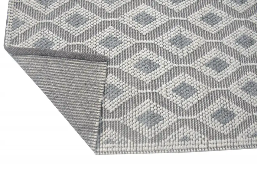Gray and Ivory Geometric Handmade Area Rug Photo 3
