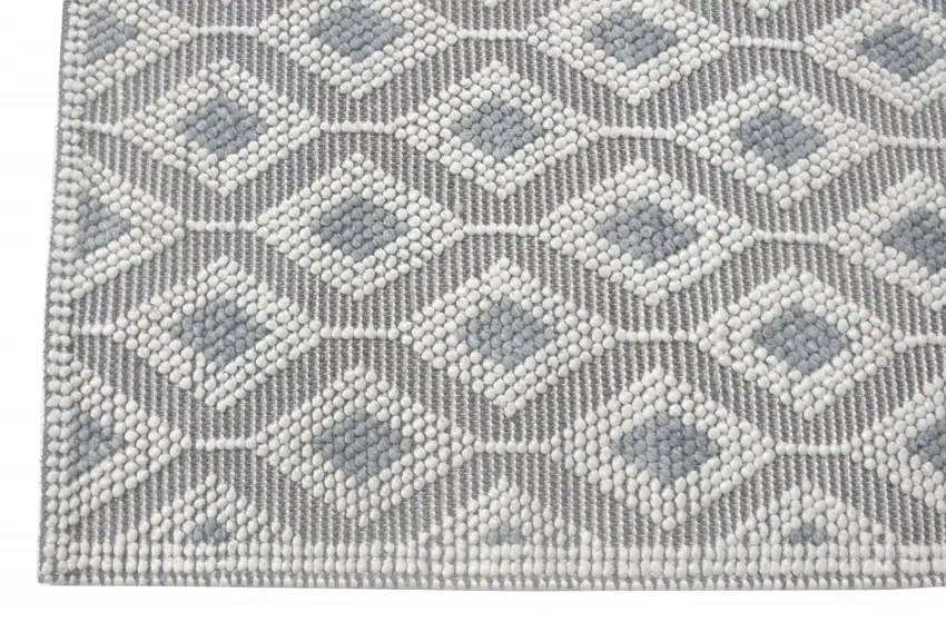 Gray and Ivory Geometric Handmade Area Rug Photo 7