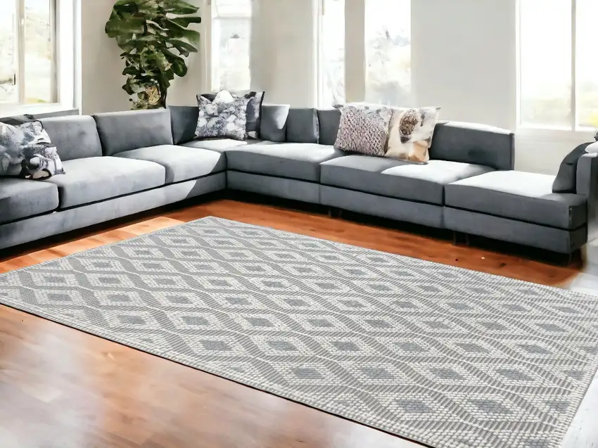Gray Geometric Dhurrie Area Rug Photo 1