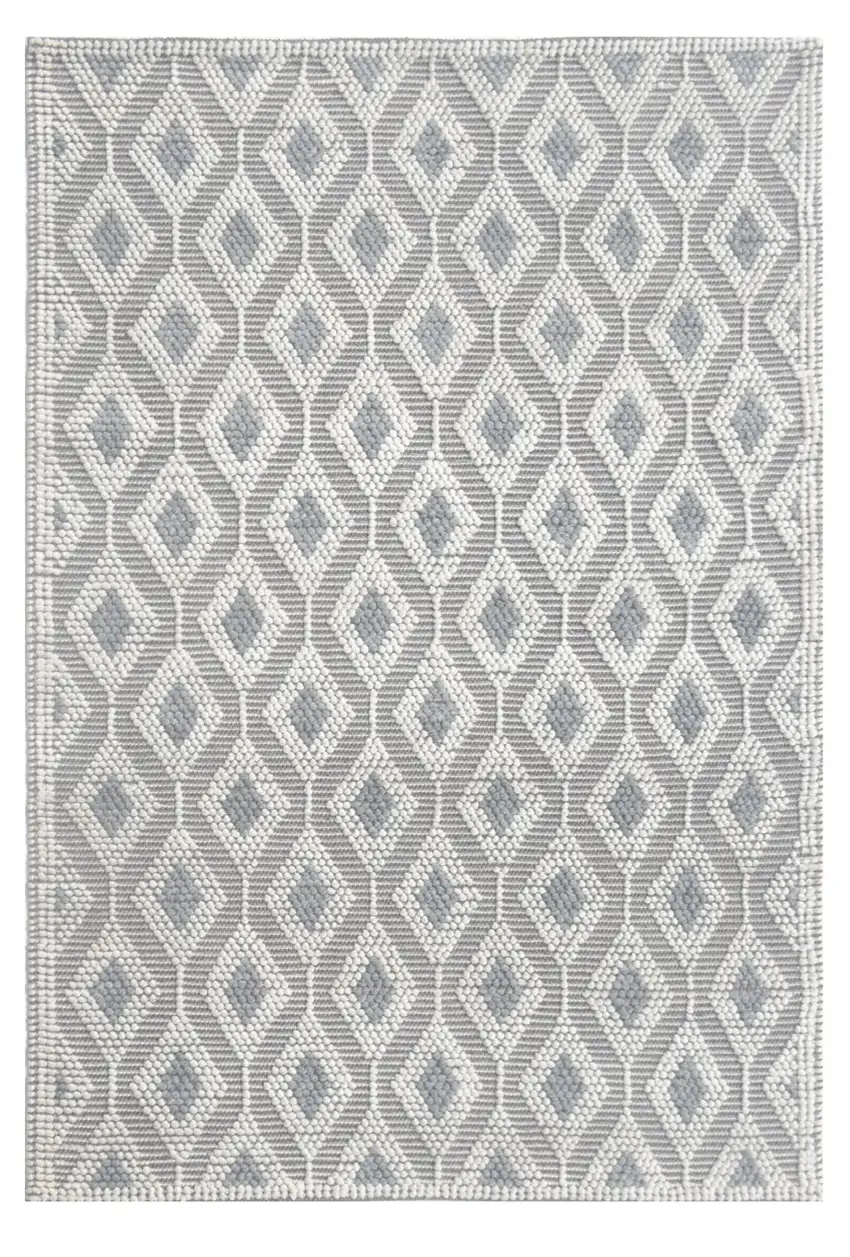 Gray and Ivory Geometric Handmade Area Rug Photo 1
