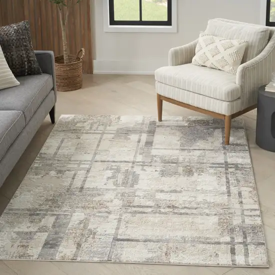 Ivory Gray and Black Abstract Non Skid Area Rug Photo 5