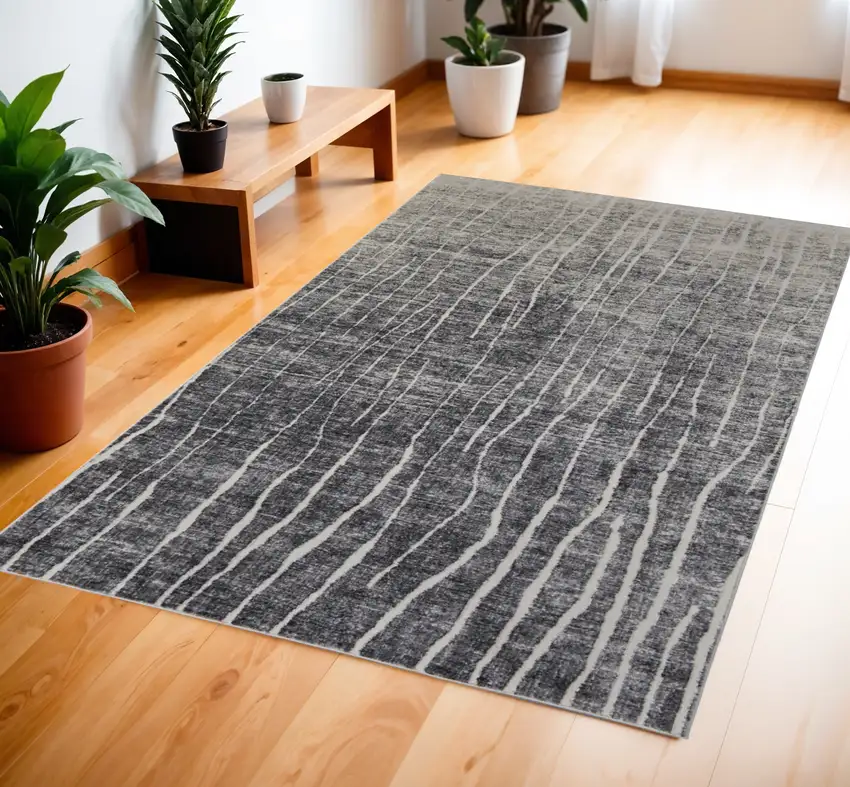 Ivory Gray and Black Abstract Power Loom Area Rug Photo 1