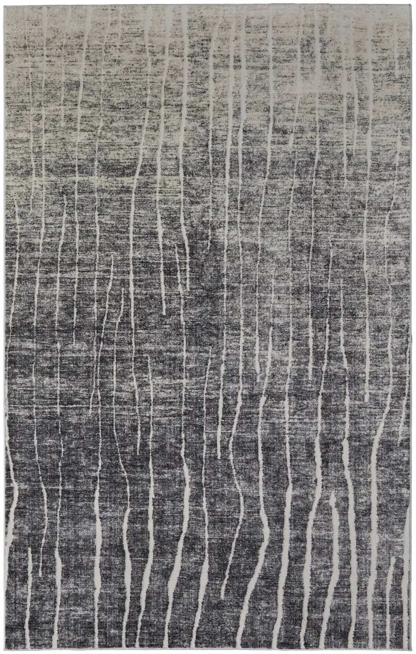 Ivory Gray and Black Abstract Power Loom Area Rug Photo 2