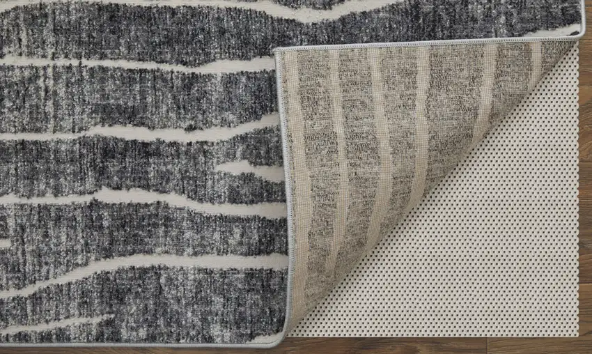 Ivory Gray and Black Abstract Power Loom Area Rug Photo 8