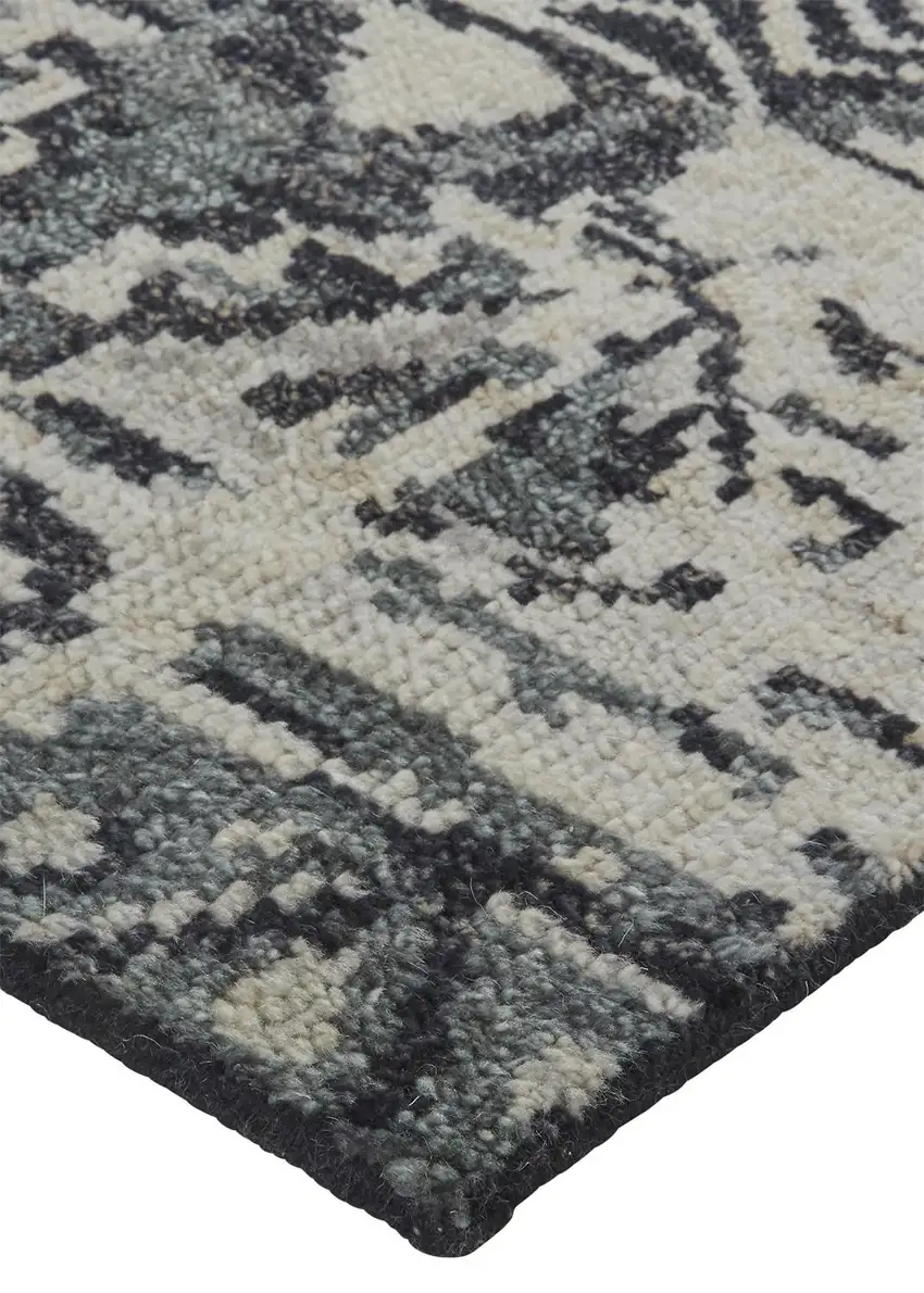 Ivory Gray and Black Wool Geometric Hand Knotted Area Rug Photo 7