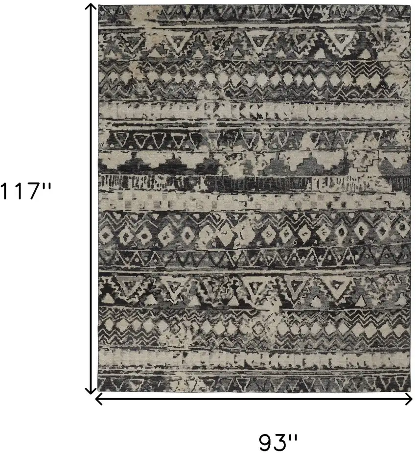 Ivory Gray and Black Wool Geometric Hand Knotted Area Rug Photo 3