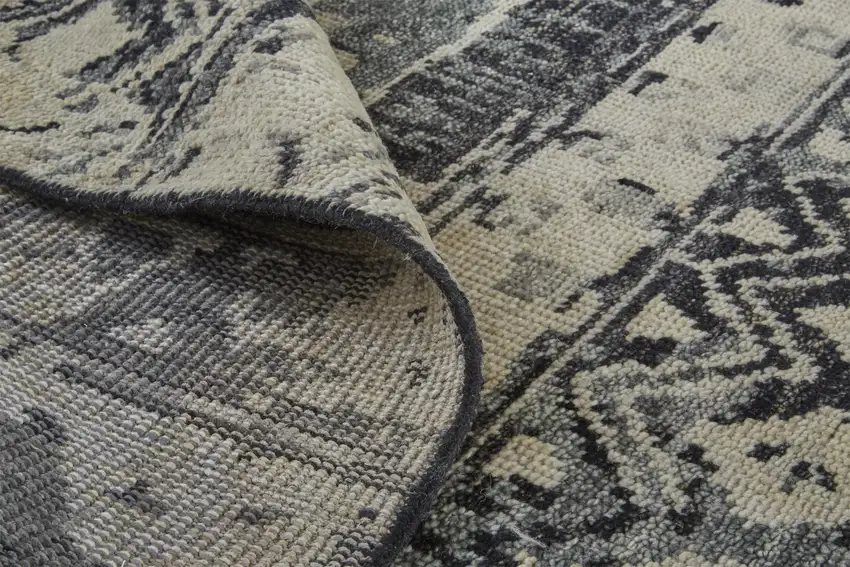 Ivory Gray and Black Wool Geometric Hand Knotted Area Rug Photo 9