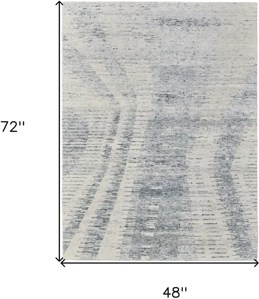 Ivory Gray and Blue Abstract Hand Knotted Worn Faded Area Rug Photo 3