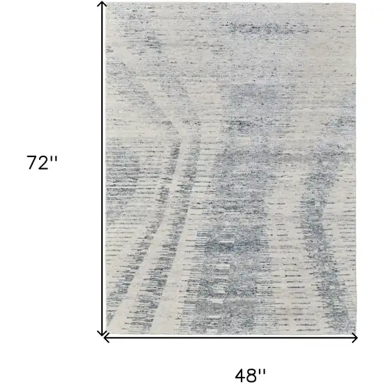 Ivory Gray and Blue Abstract Hand Knotted Worn Faded Area Rug Photo 3