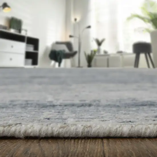 Ivory Gray and Blue Abstract Hand Knotted Worn Faded Area Rug Photo 8