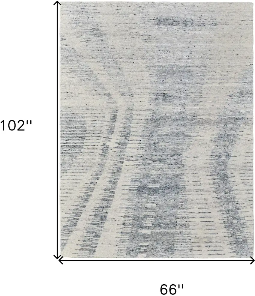 Ivory Gray and Blue Abstract Hand Knotted Worn Faded Area Rug Photo 9