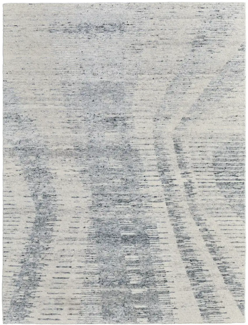 Ivory Gray and Blue Abstract Hand Knotted Worn Faded Area Rug Photo 3
