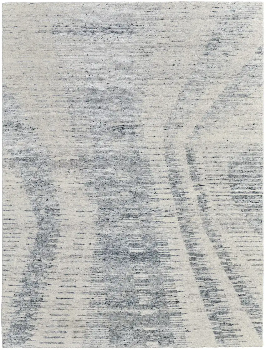 Ivory Gray and Blue Abstract Hand Knotted Worn Faded Area Rug Photo 4