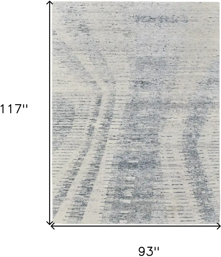 Ivory Gray and Blue Abstract Hand Knotted Worn Faded Area Rug Photo 3