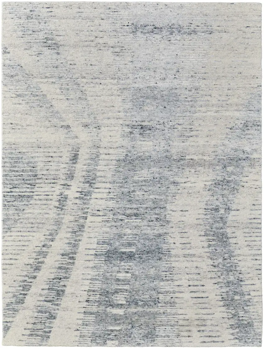 Ivory Gray and Blue Abstract Hand Knotted Worn Faded Area Rug Photo 2