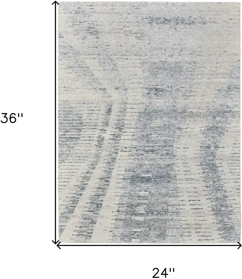 Ivory Gray and Blue Abstract Hand Knotted Worn Faded Area Rug Photo 3