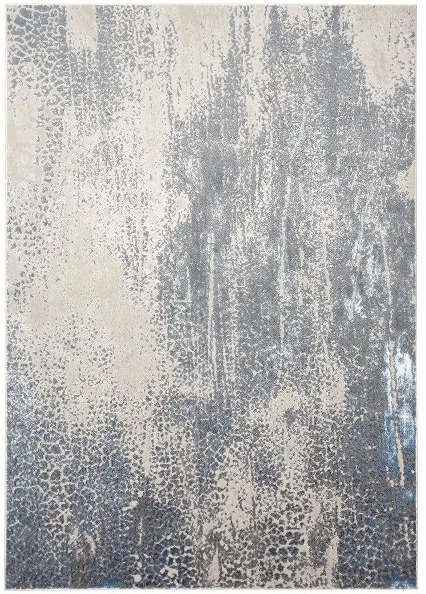 Ivory Gray and Blue Abstract Power Loom Area Rug Photo 8