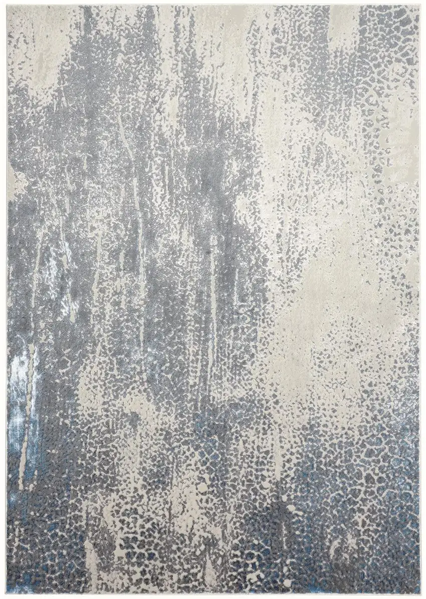 Ivory Gray and Blue Abstract Power Loom Area Rug Photo 2