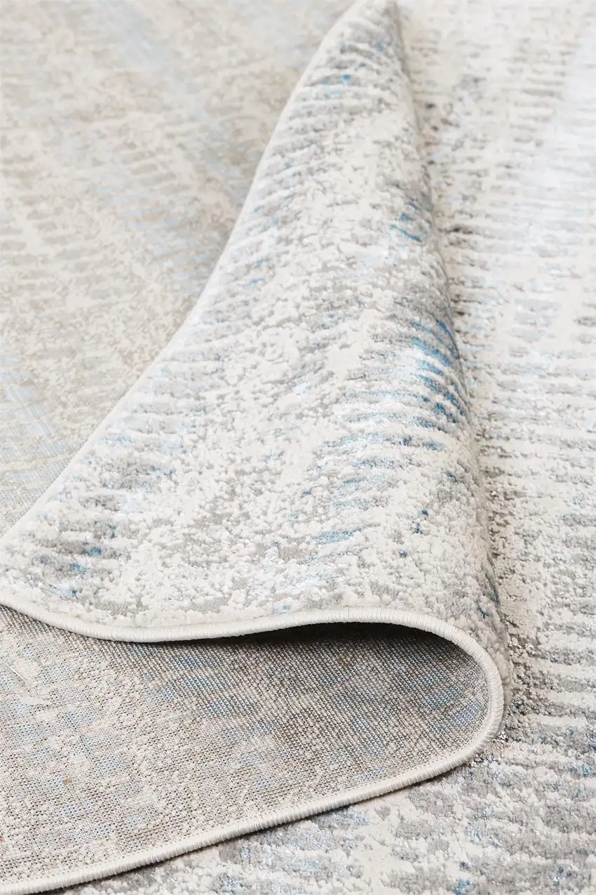 Ivory Gray and Blue Abstract Power Loom Area Rug Photo 8