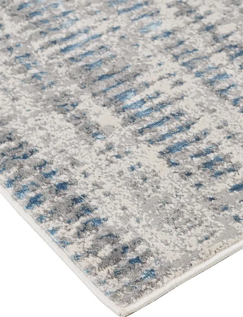 Ivory Gray and Blue Abstract Power Loom Area Rug Photo 6
