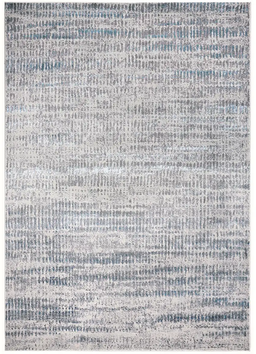 Ivory Gray and Blue Abstract Power Loom Area Rug Photo 2