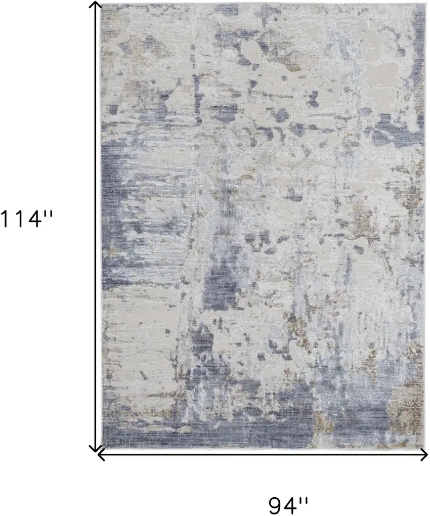 Ivory Gray and Blue Abstract Power Loom Worn Faded Area Rug Photo 3