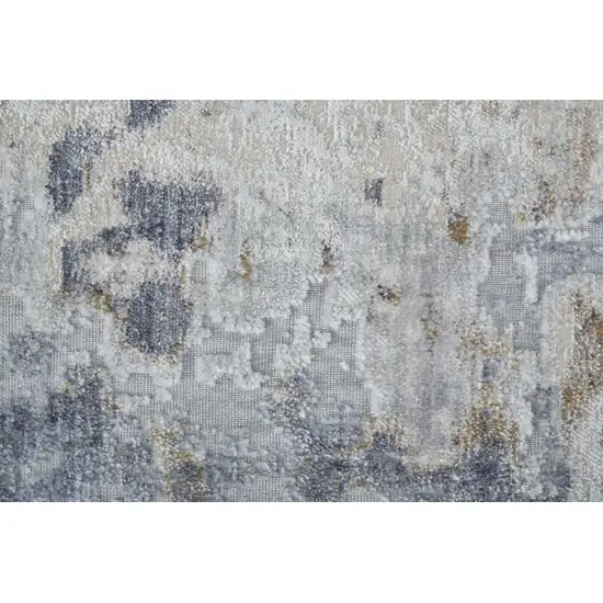 Ivory Gray and Blue Abstract Power Loom Worn Faded Area Rug Photo 6