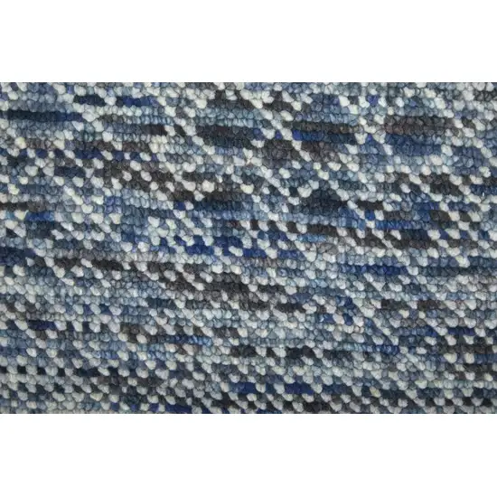 Ivory Gray and Blue Wool Hand Knotted Area Rug With Fringe Photo 9