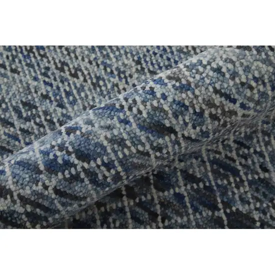 Ivory Gray and Blue Wool Hand Knotted Area Rug With Fringe Photo 8
