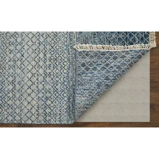 Ivory Gray and Blue Wool Hand Knotted Area Rug With Fringe Photo 9