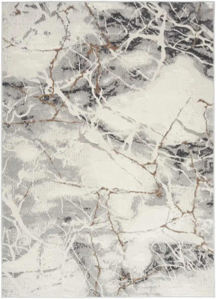 Ivory Gray and Brown Abstract Non Skid Area Rug Photo 6