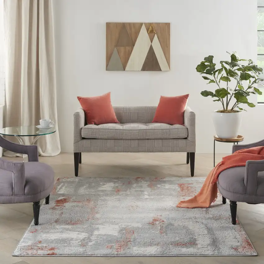 Ivory Gray and Brown Abstract Non Skid Area Rug Photo 4