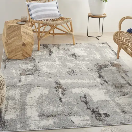 Ivory Gray and Brown Abstract Non Skid Area Rug Photo 5