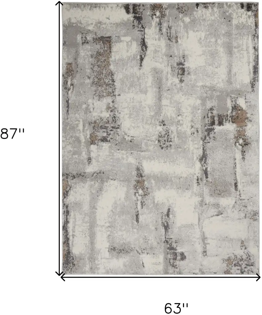 Ivory Gray and Brown Abstract Non Skid Area Rug Photo 3