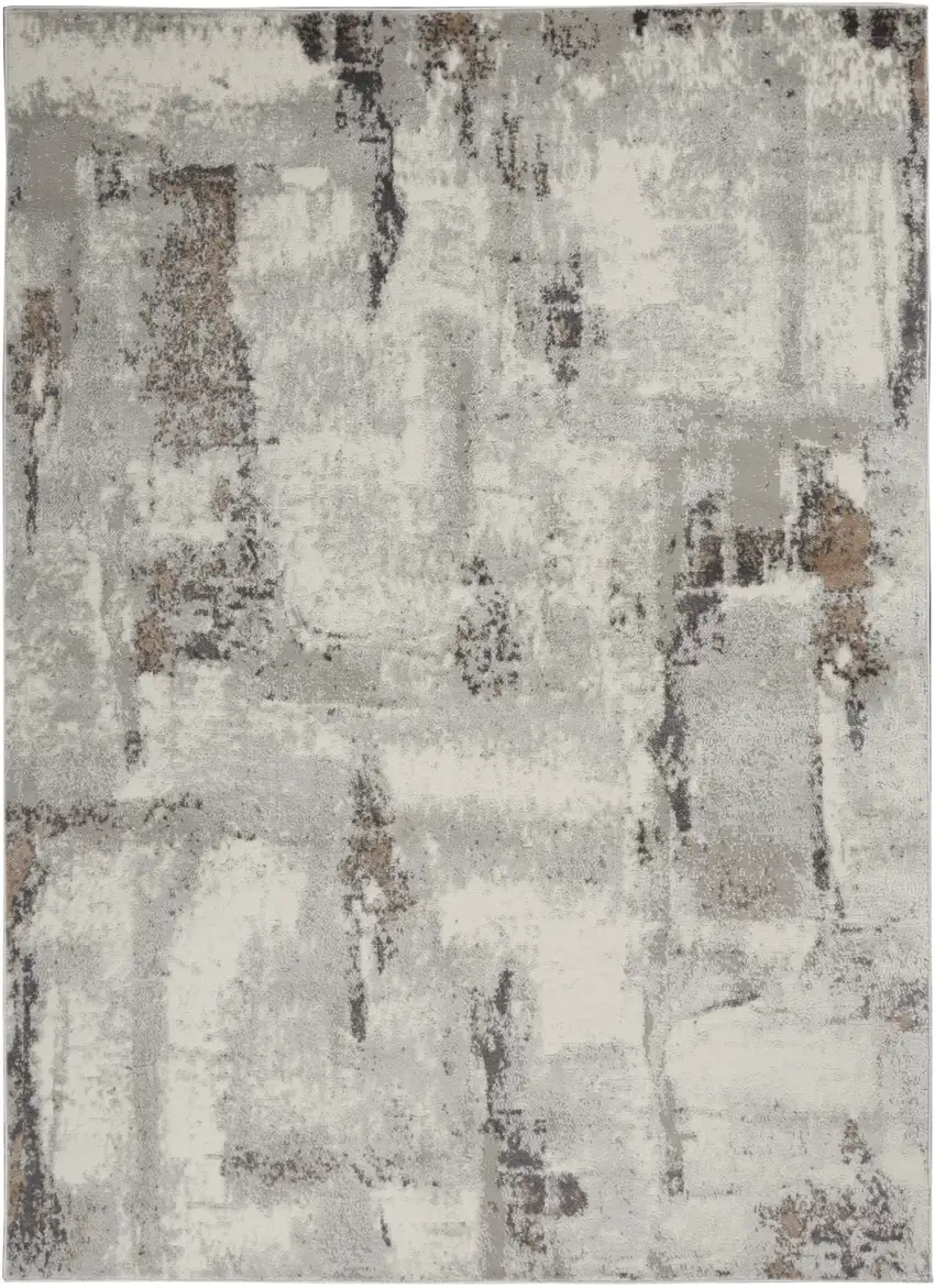 Ivory Gray and Brown Abstract Non Skid Area Rug Photo 2