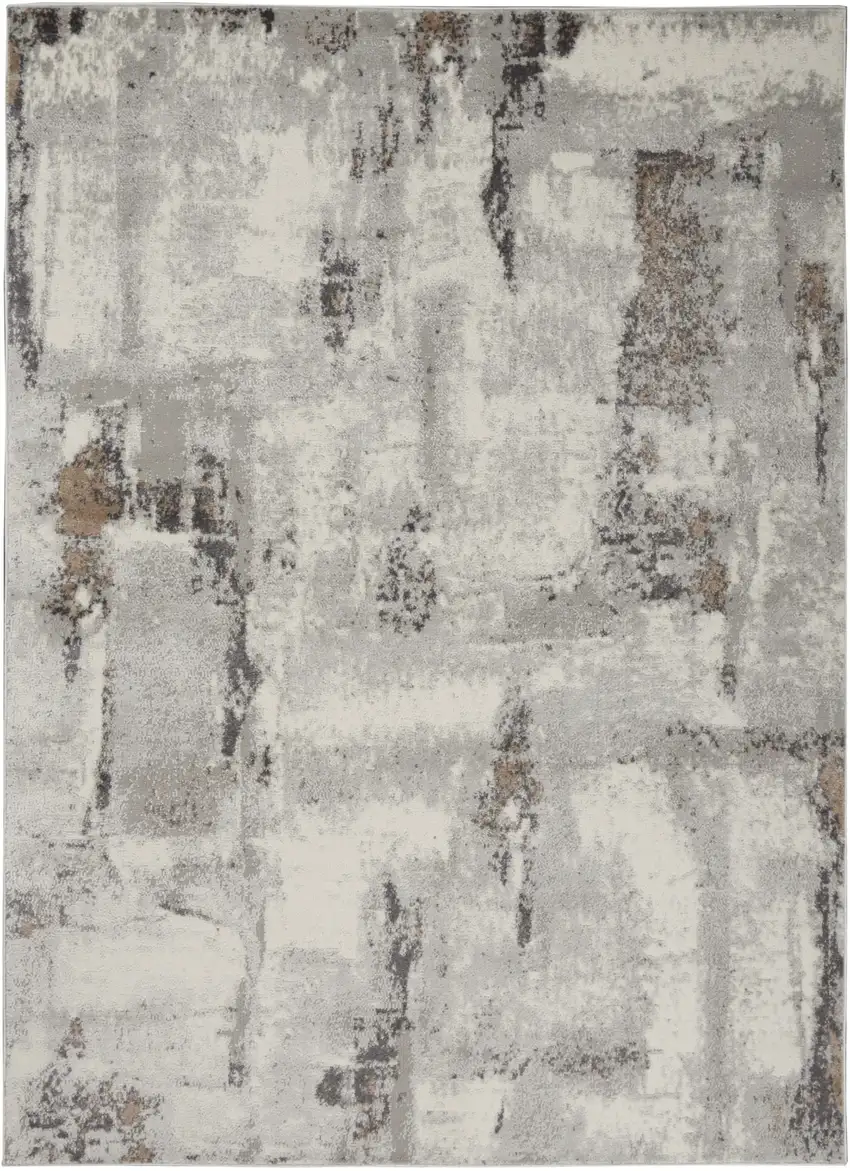Ivory Gray and Brown Abstract Non Skid Area Rug Photo 1