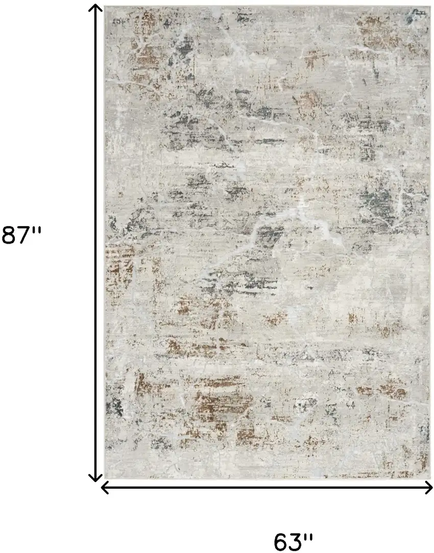 Ivory Gray and Brown Abstract Non Skid Area Rug Photo 3