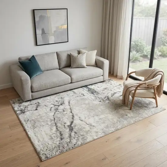 Ivory Gray and Brown Abstract Non Skid Area Rug Photo 1