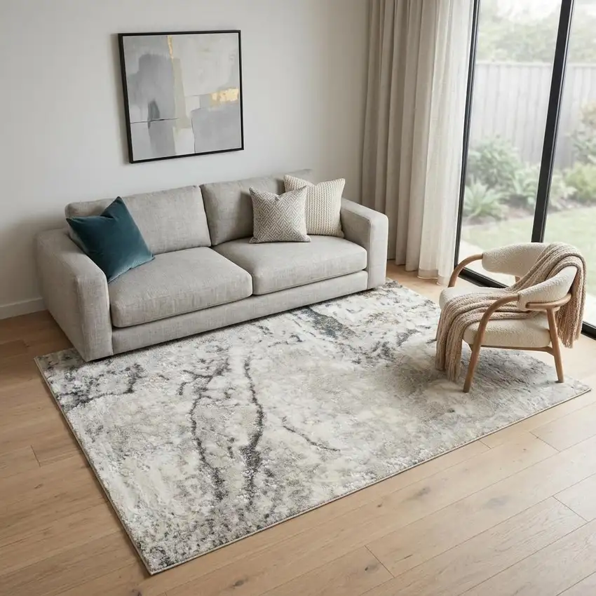 Ivory Gray and Brown Abstract Non Skid Area Rug Photo 1