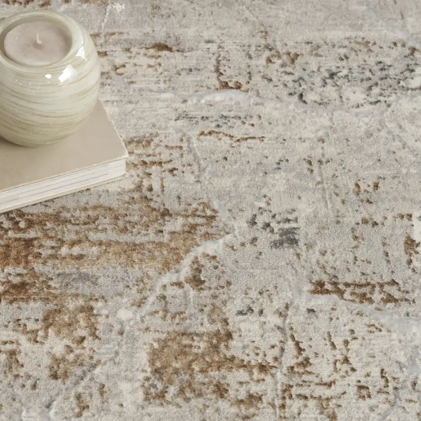 Ivory Gray and Brown Abstract Non Skid Area Rug Photo 9