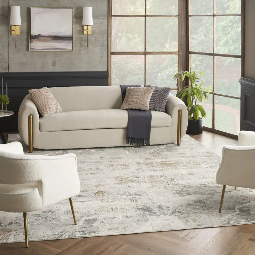 Ivory Gray and Brown Abstract Non Skid Area Rug Photo 4