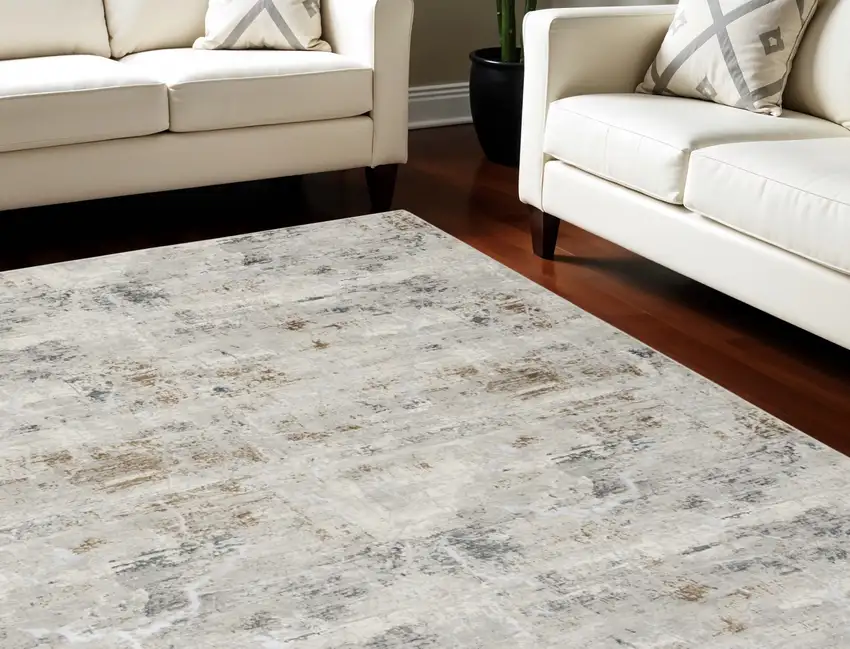 Ivory Gray and Brown Abstract Non Skid Area Rug Photo 1