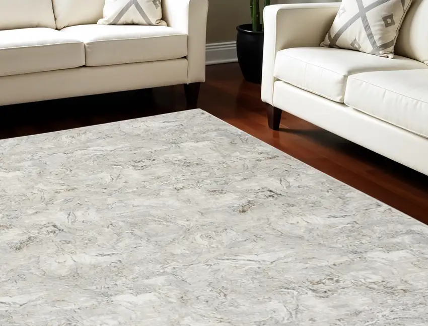 Ivory Gray and Brown Abstract Non Skid Area Rug Photo 1