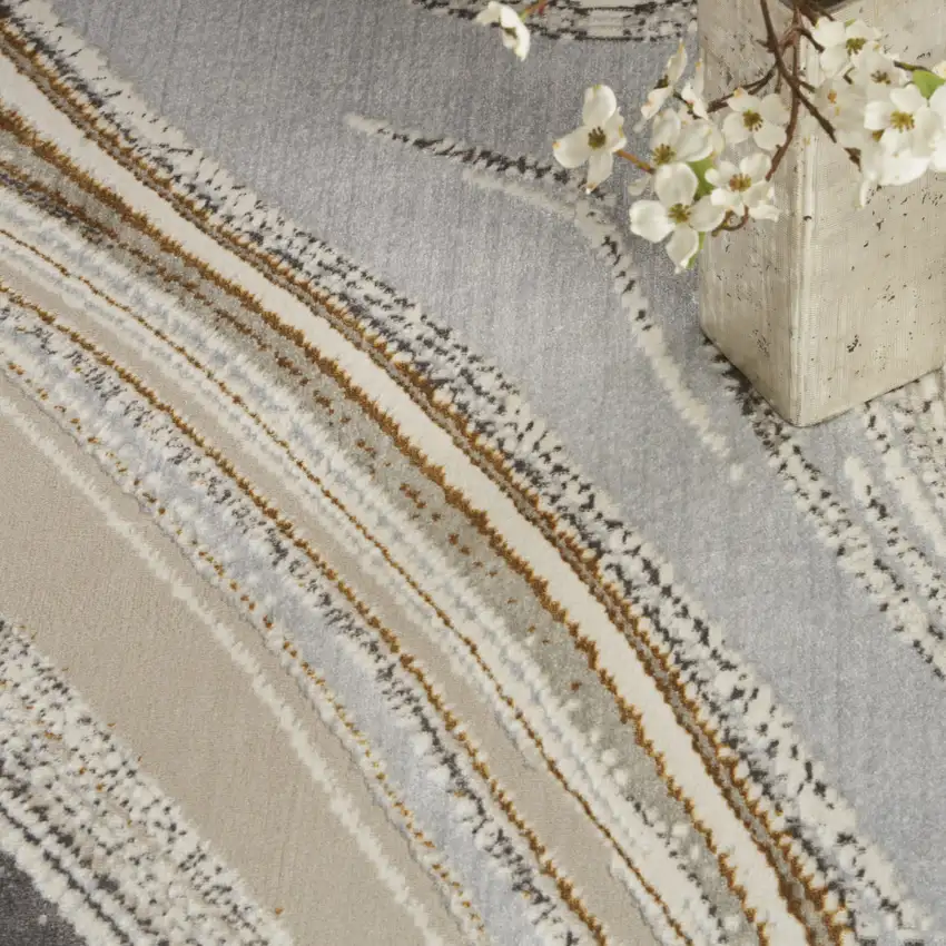 Ivory Gray and Brown Abstract Non Skid Area Rug Photo 8