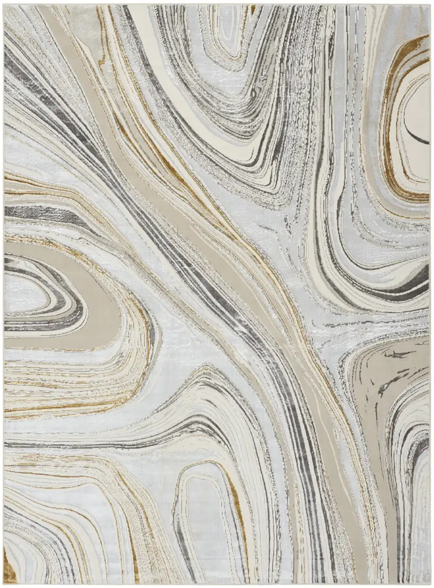 Ivory Gray and Brown Abstract Non Skid Area Rug Photo 9