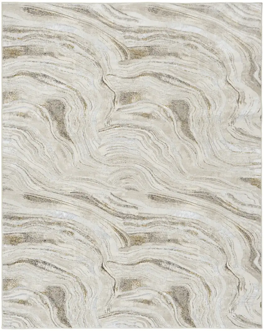Ivory Gray and Brown Abstract Non Skid Area Rug Photo 1