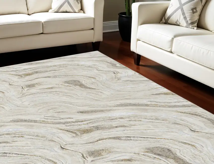 Ivory Gray and Brown Abstract Non Skid Area Rug Photo 7